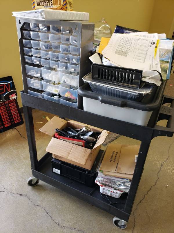 lot 2271 image: Cart with cake decorating supplies