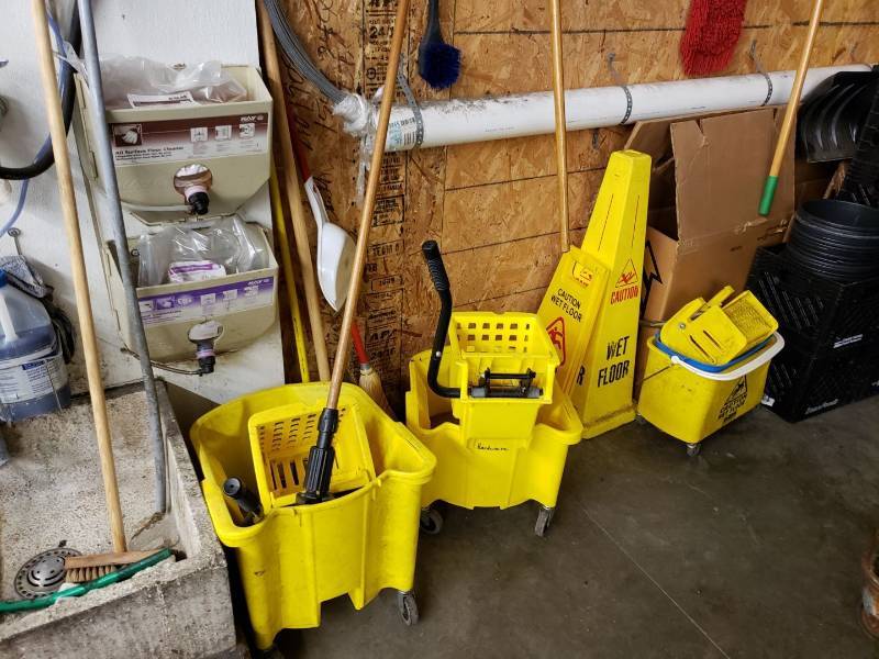 lot 2321 image: Mop buckets and wet floor signs