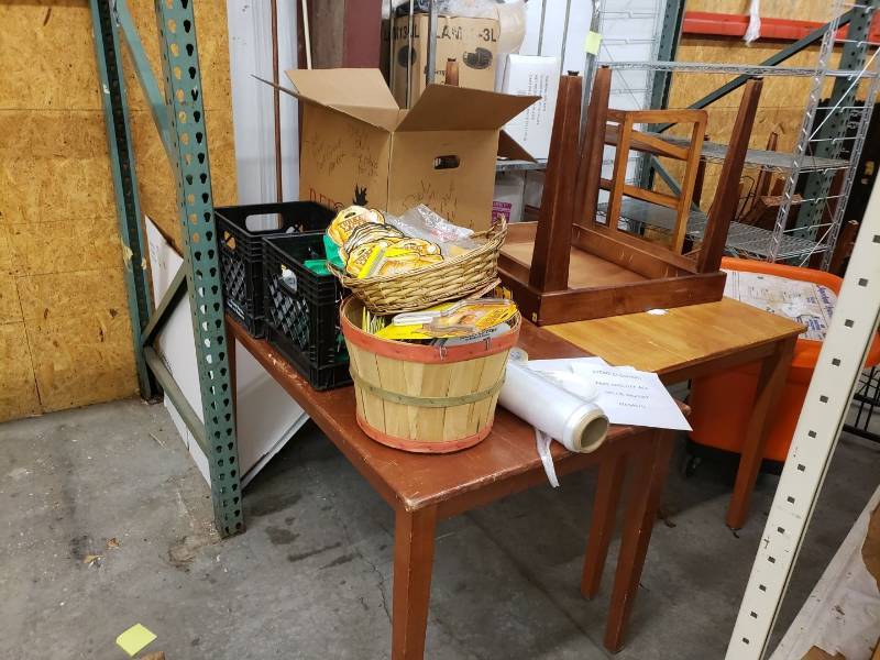 lot 2365 image: 3 wooden tables with contents