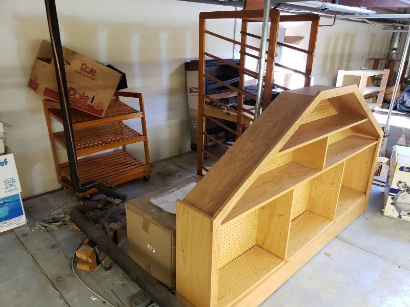 lot 2385 image: Wooden displays and table