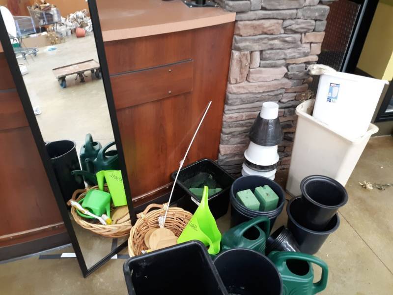 lot 2523 image: Floral Equipment Buckets, Watering Cans, Trash Cans, Mirror