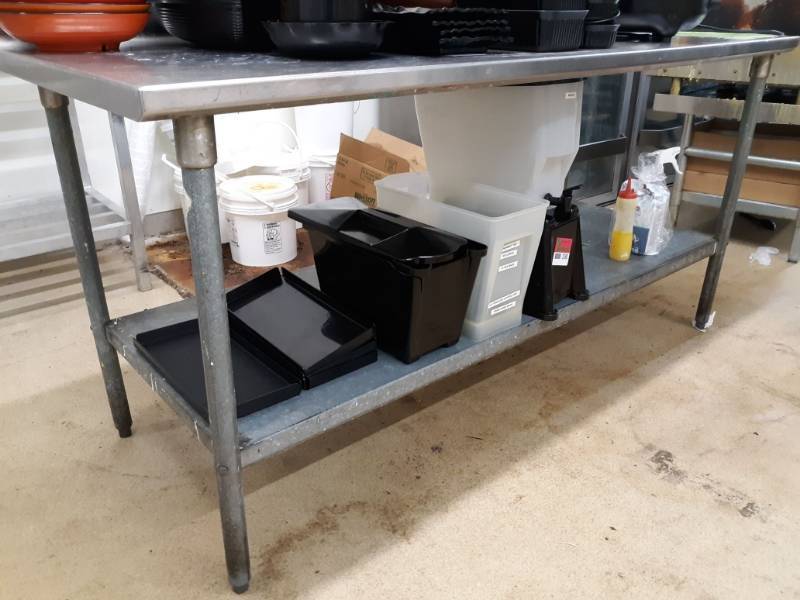 lot 2578 image: Stainless Steel Work Bench with Splash Guard and Shelf 72x30x41