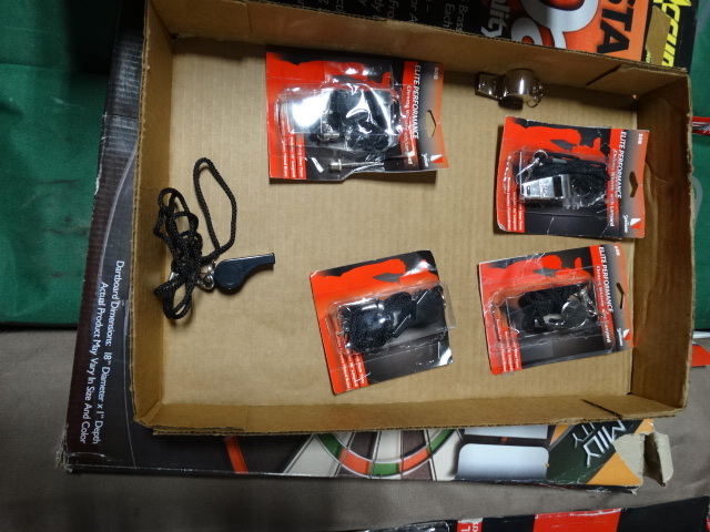 lot 257 image: Lot of chrome whistles with lanyard.