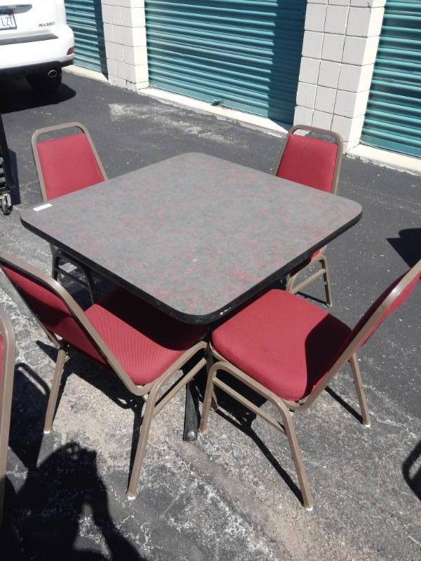lot 6655 image: Square Table with 4 Padded Chairs