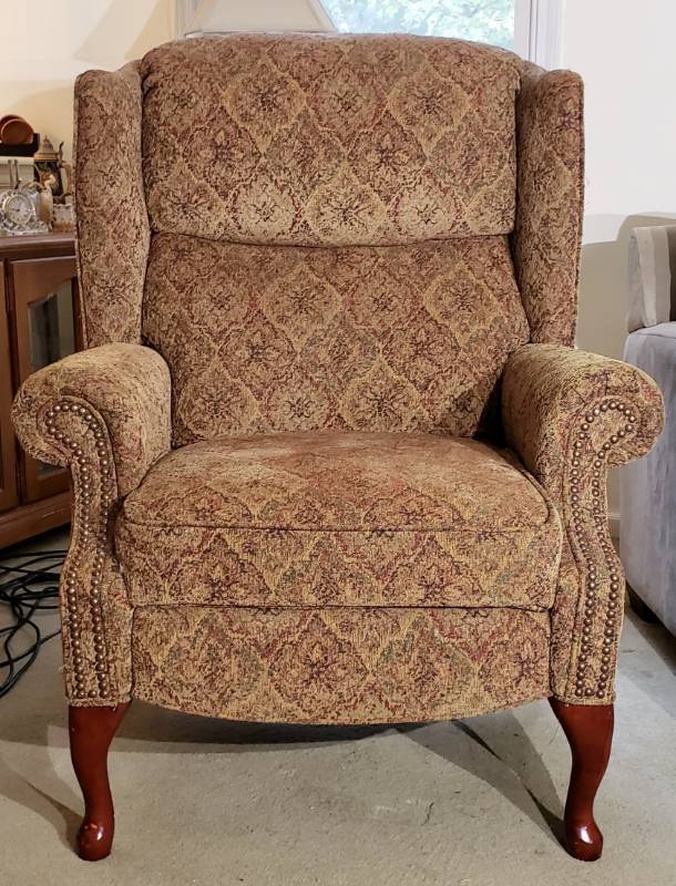 lot 1040 image: Upholstered Reclining Armchair With Nail-head Trim