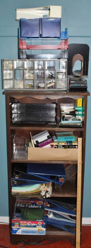 lot 1163 image: Bookcase plus all contents - office supplies