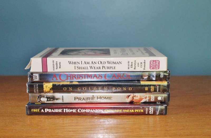 lot 1178 image: 4 DVDs (2 new and unopened) and audio book.  On Golden Pond and A Christmas Carol are unopened.