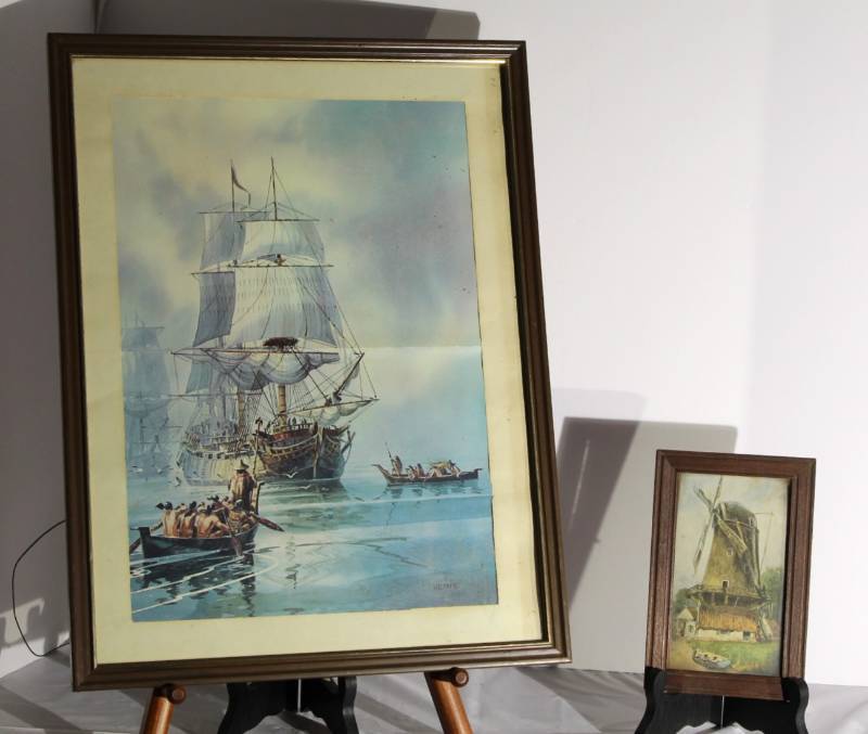 lot 1252 image: Two Antique Framed Pieces of Artwork
