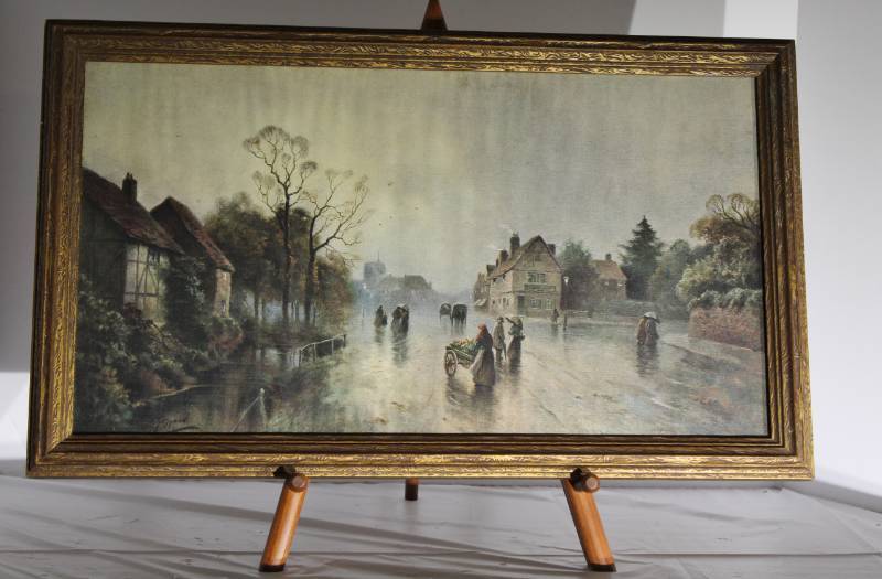 lot 1255 image: Framed Vintage Village Oil Painting