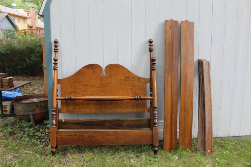 lot 1239 image: Antique Full Size Bed with headboard, footboard, side rails and slats.