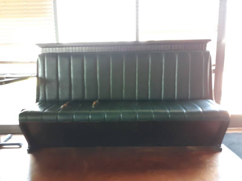 lot 1503 image: Large Booth - Wood with Green Vinyl seat