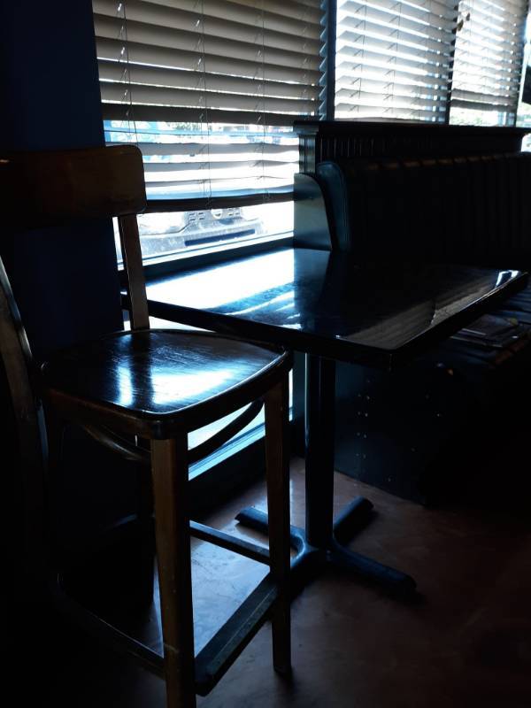 lot 1504 image: Single stand table and wood bar stool