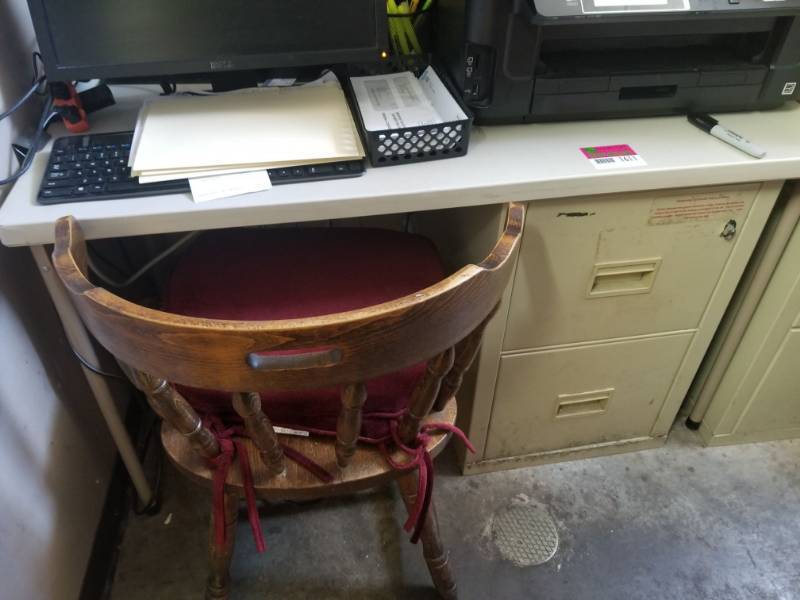 lot 1611 image: Small Desk, File Cabinet and Chair