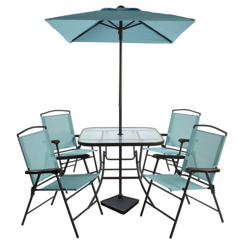 lot 5875 image: 7pc Metal Folding Patio Dining Set Turquoise - Threshold