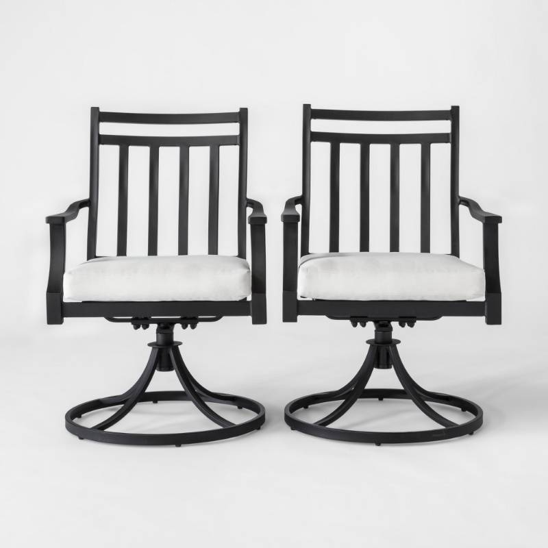 lot 5894 image: Fairmont 2pk Metal Patio Swivel Rocking Dining Chair - Linen - Threshold