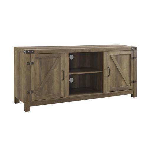 lot 5934 image: 58 in. Rustic Oak Barn Door TV Stand with Side Doors