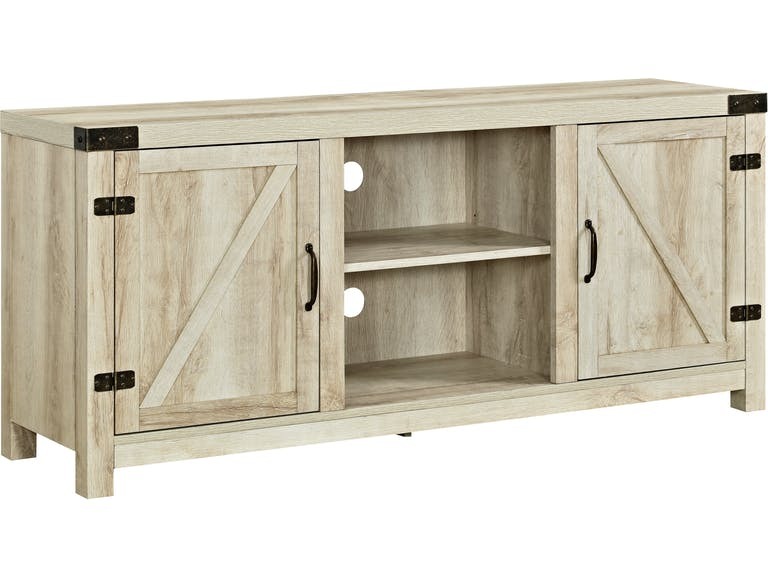 lot 5935 image: 58 in. Barn Door TV Stand with Side Doors - White Oak