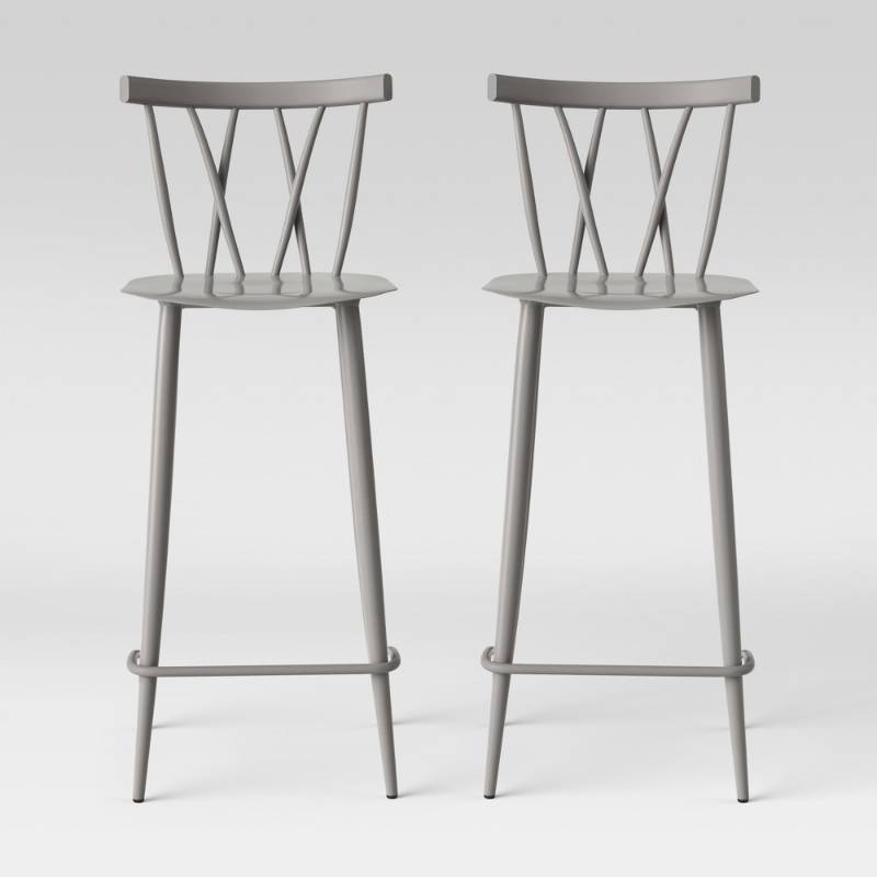 lot 5946 image: Set of 2 Becket Metal X Back Barstool Gray - Project 62