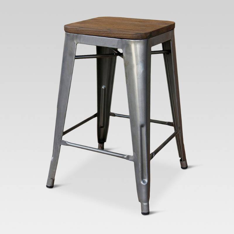 lot 5960 image: Hampden Industrial Wood Top 24 Counter Stool 1 Pack - Threshold, Grey