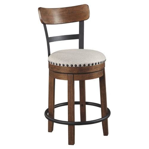 lot 5962 image: Valebeck Upholstered Swivel Barstool Brown - Signature Design by Ashley