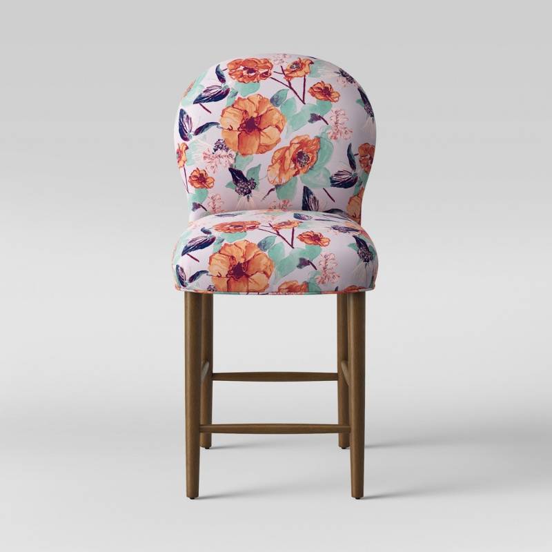 lot 5977 image: Caracara 27 Rounded Back Counterstool Purple & Orange Floral - Opalhouse