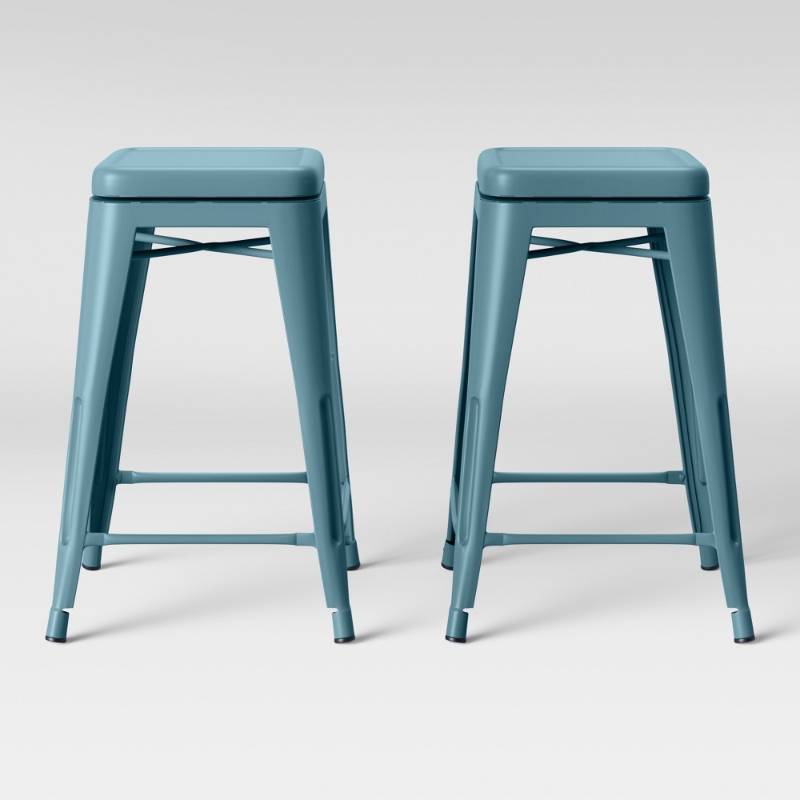 lot 5978 image: Set of 2 Carlisle Backless Swivel Counter Stool Teal (Blue) - Threshold
