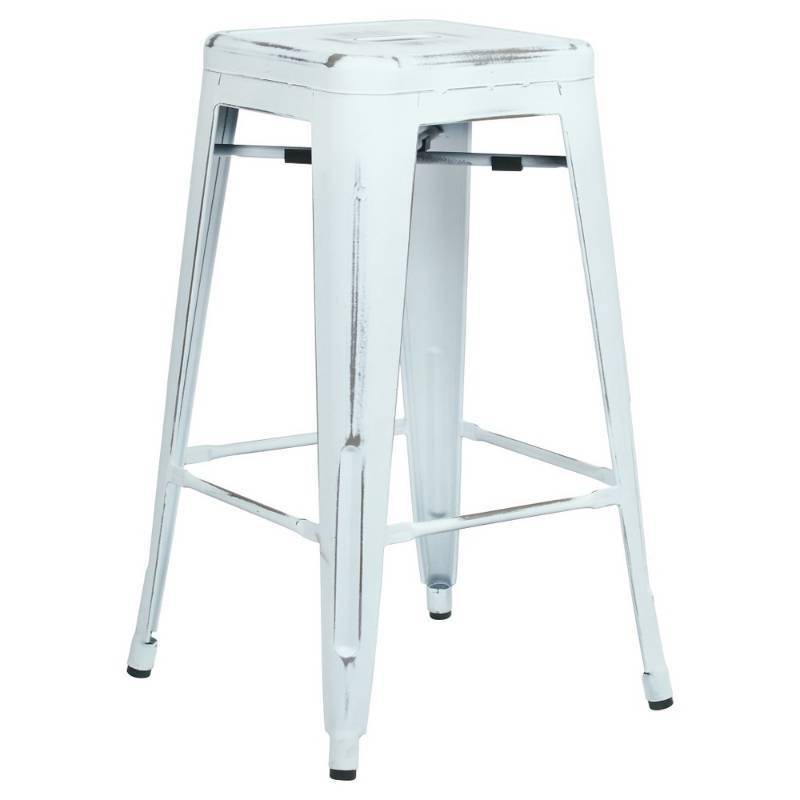 lot 6011 image: OSP Designs 2-piece Bristow Distressed Counter Stool Set (White)