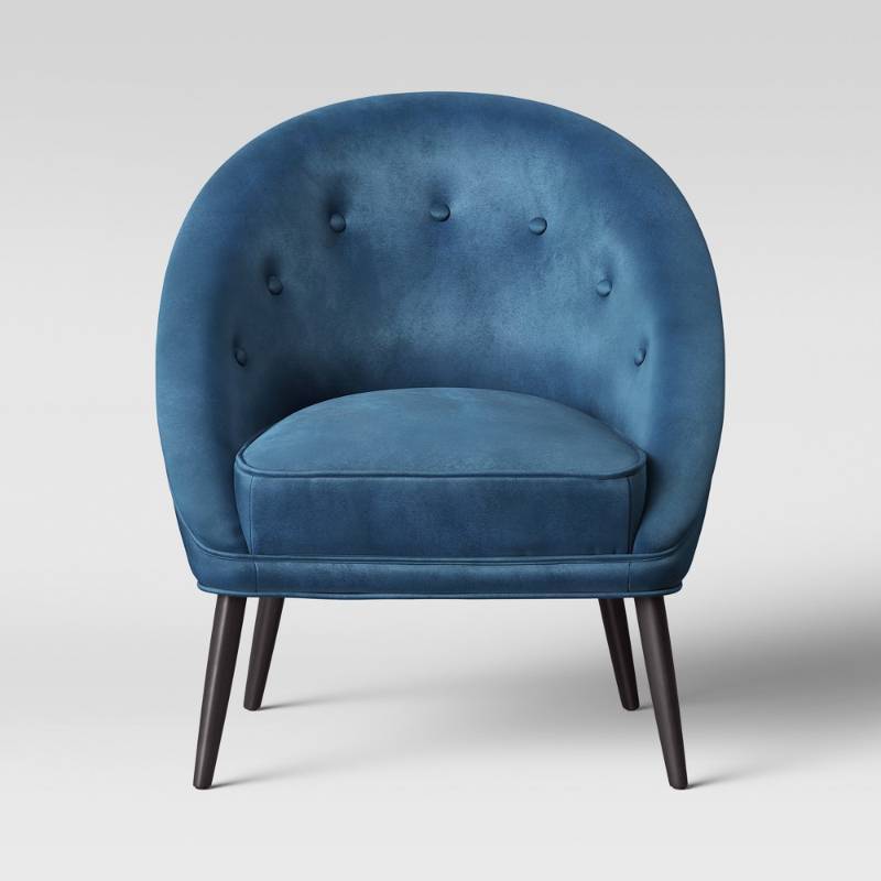 lot 6027 image: Portia Button Tufted Barrel Chair Velvet Blue - Opalhouse
