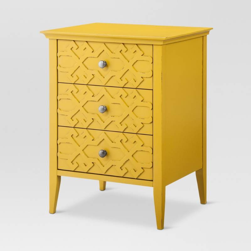 lot 6092 image: Accent Table Threshold 3 Drawer Fretwork Accent - Summer Wheat