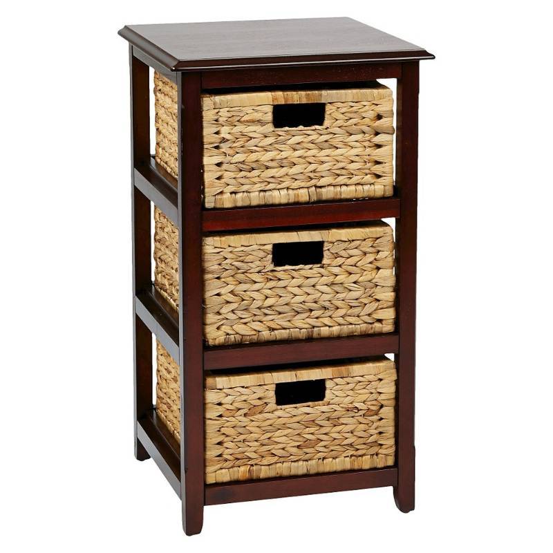 lot 6105 image: Basket Storage Tower with Three Braided Removable Straw-Grass Bins