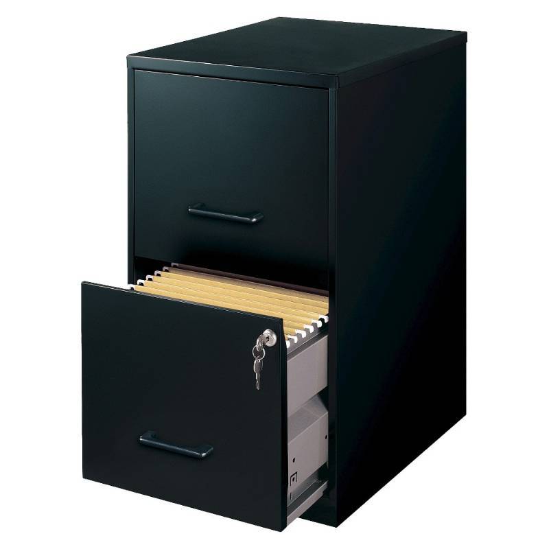 lot 6106 image: Lot of 2 Vertical Filing Cabinet Hirsh Black Vertical 2-Drawer Filing Cabinet Metal