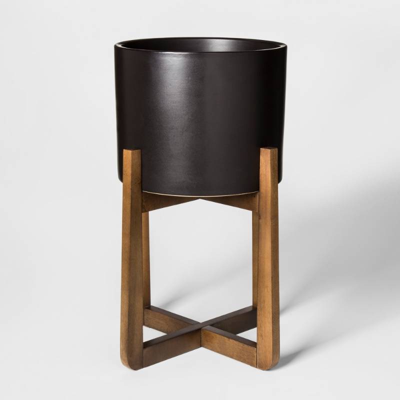 lot 6131 image: Wood & Stoneware Planter Large - Black - Project 62