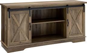 lot 5936 image: 58  Sliding Barn Door TV Console - Rustic Oak