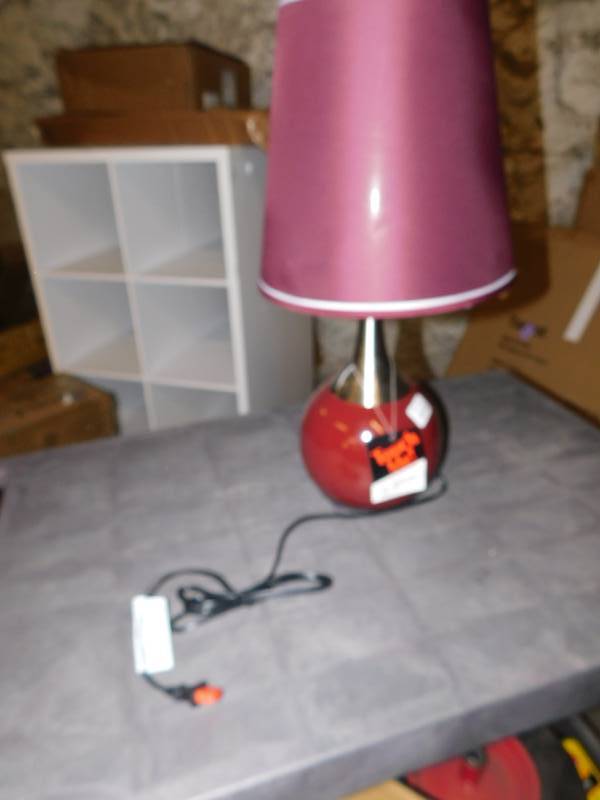 lot 6127 image: Burgundy Table Lamp Appears New Not Tested