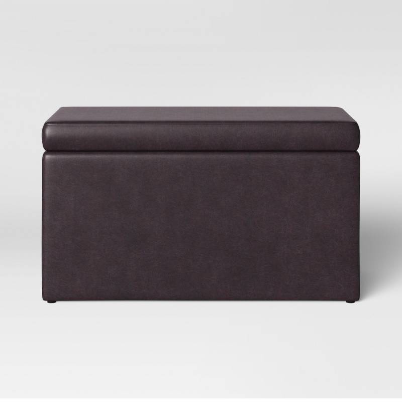 lot 6014 image: Double Storage Ottoman Brown Faux Leather - Room Essentials
