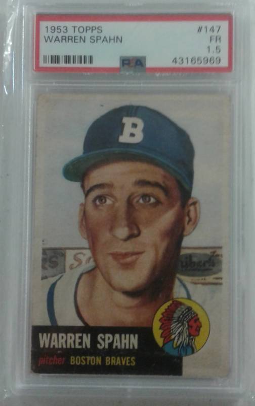 lot 1015 image: Professionally Graded PSA 1.5 Fair 1953 Topps Warren Spahn Boston Braves #147 Book Value $200.00