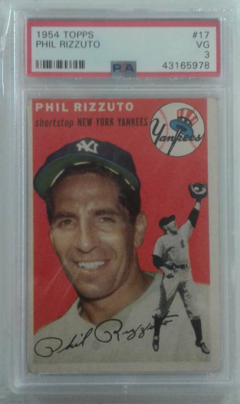 lot 1017 image: Professionally Graded PSA 3 Very Good 1954 Topps Phil Rizzuto New York Yankees #17 Book Value $100.00