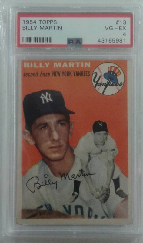 lot 1020 image: Professionally Graded PSA 4 Very Good-Excellent 1954 Topps Billy Martin New York Yankees  #13 Book Value $100.00