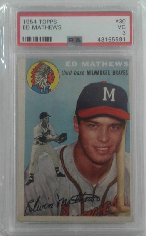 lot 1021 image: Professionally Graded PSA 3 Verry Good 1954 Topps Ed Mathews Milwaukee Braves  #30 Book Value $120.00