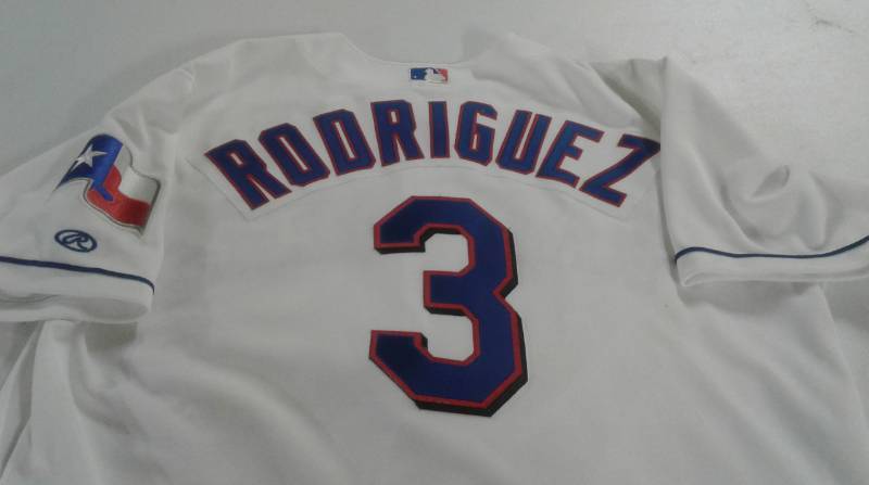 lot 1056 image: Alex Rodriguez Texas Rangers #3 Authentic Rawlings Size 48 Baseball Jersey