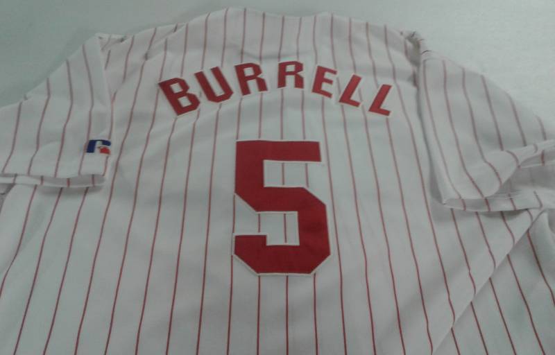 lot 1059 image: Pat Burrell Philadelphia Phillies #5 Rawlings Official XL Extra Large Baseball Jersey