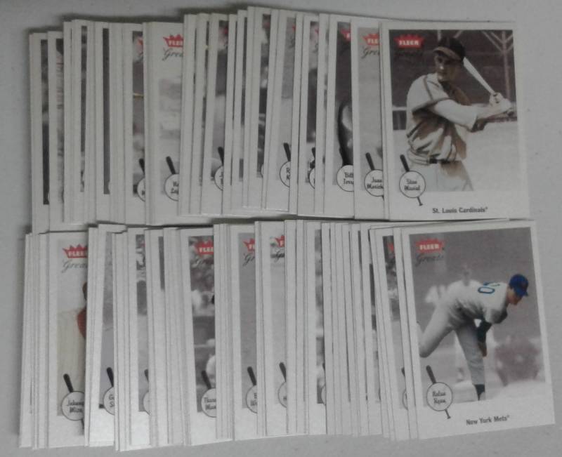 lot 1066 image: 2002 Flair Greats Complete Baseball Card Set - 100 Cards Total - All Former Stars & Hall of Famers - Clemente, Bo Jackson, Ted Williams, Bo Jackson, Maris, Paige, More