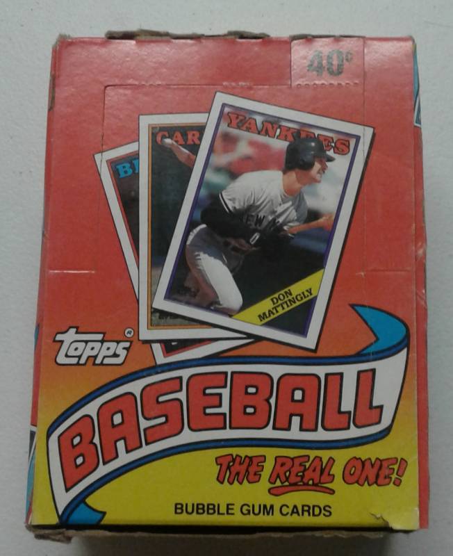 lot 1037 image: Factory Sealed 1988 Topps Complete Wax Box - All 36 Sealed Packs with Possible Tom Glavine Rookie Cards - 540 Total Cards