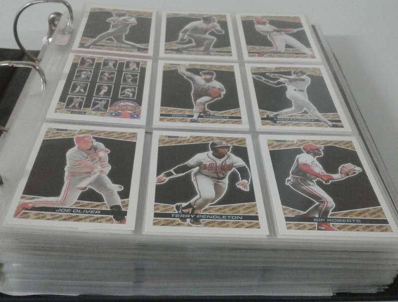lot 1102 image: Large Binder of Over 500 Trading Cards and Other Memorabilia - Many Pictures Baseball, Football, Basketball - Inserts & Rookies & Stars