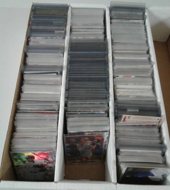 lot 1110 image: Four Row Box of Random Sports Cards Loaded With Star Cards, Rookies, Mostly Baseball But Other Sports - Unpicked Box of Sports Cards - Babe Ruth, Chipper, Big Frank