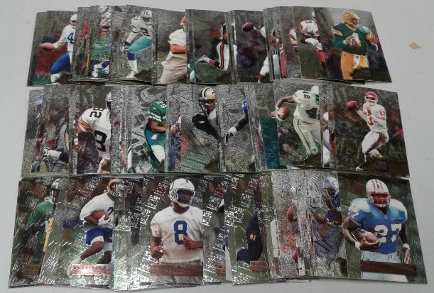 lot 1133 image: 1996 Fleer Metal Football Trading Card Complete Set -  150 Football Cards - Including Tons of Hall of Famers - Rookies of Eddie George, Marvin Harrison