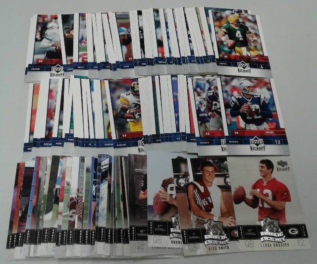 lot 1136 image: 2005 Upper Deck Kick-Off Football Trading Card Complete Set -  135 Football Cards - Including Rare Rookie Card of Aaron Rodgers