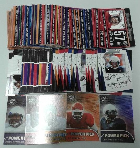 lot 1140 image: 2011 Press Pass Football Trading Card Complete Set -  105 Football Cards - Including Several Rookies of Cam Newton, AJ Green, Julio Jones & More