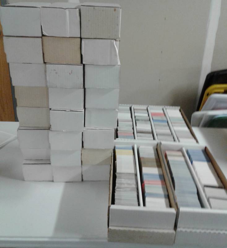 lot 1167 image: Massive Lot of 27 Boxes of Baseball Cards Including 4 Row, Two 2 Rows, and 24 Mini Boxes of Mixed Baseball Stars and Commons - 15,000 Cards