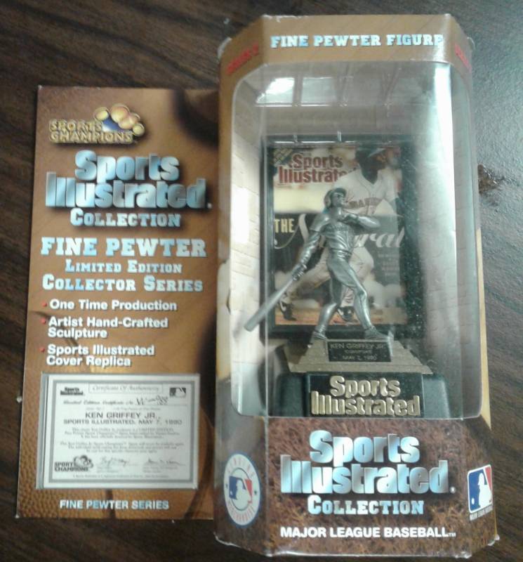 lot 1174 image: 1990 Sports Champions Ken Griffey Jr Seattle Mariners Sports Illustrated Pewter Statue New In Package Sports Illustrated Certificate of Authenticity